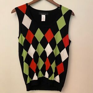 Jones New York Knit Argyle V-Neck Sweater Vest